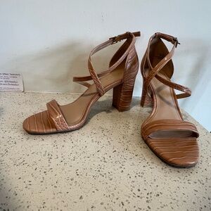 Kelly & Katie nude faux alligator block heel